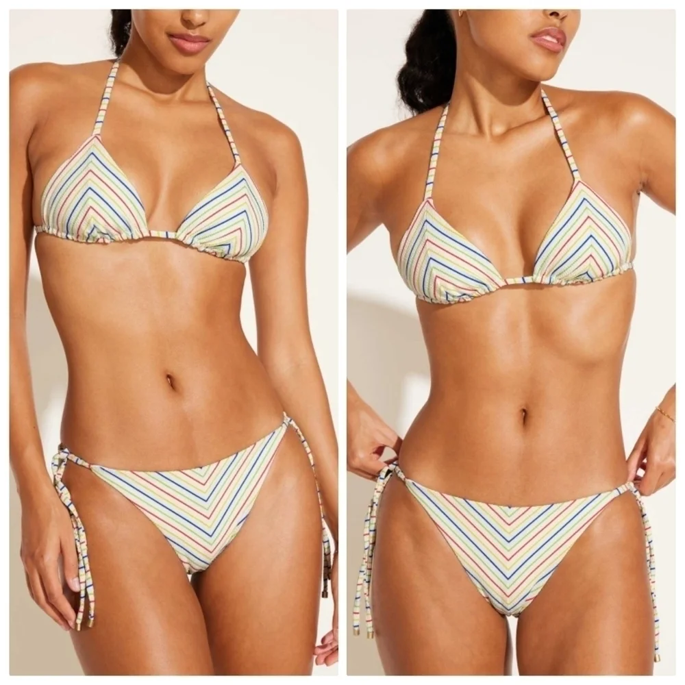 New Vitamin A Natalie Miter Retro Stripe Yarn Dye Triangle Bikini Set NWT Small
